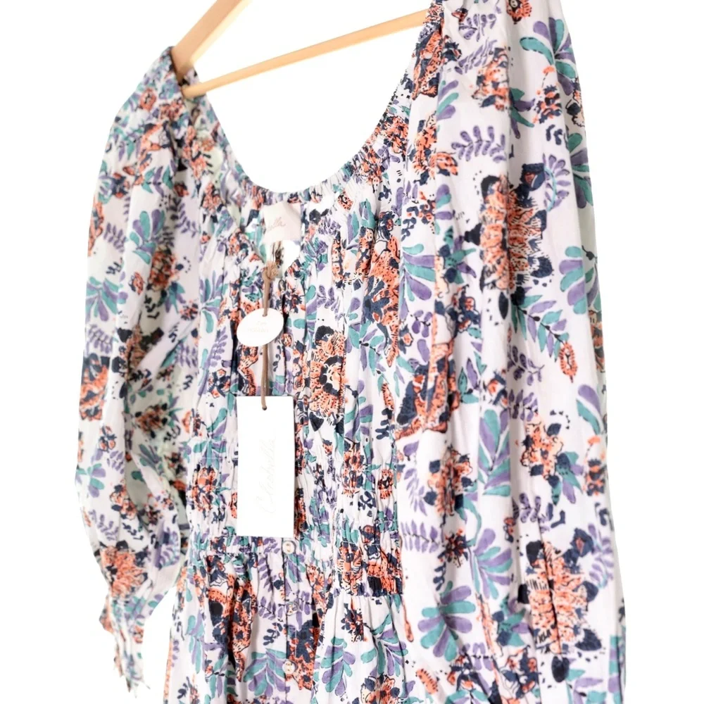 NWT Cleobella Maxine Floral Organic Cotton Scoop Neck Ruche Mini Dress Womens M - Picture 4 of 10
